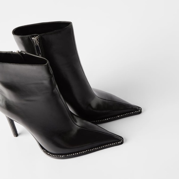 Zara Shoes - Zara Shiny Leather Heeled Ankle Boot Size 38